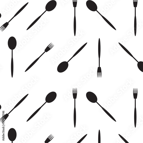 Pattern black white spoon and fork