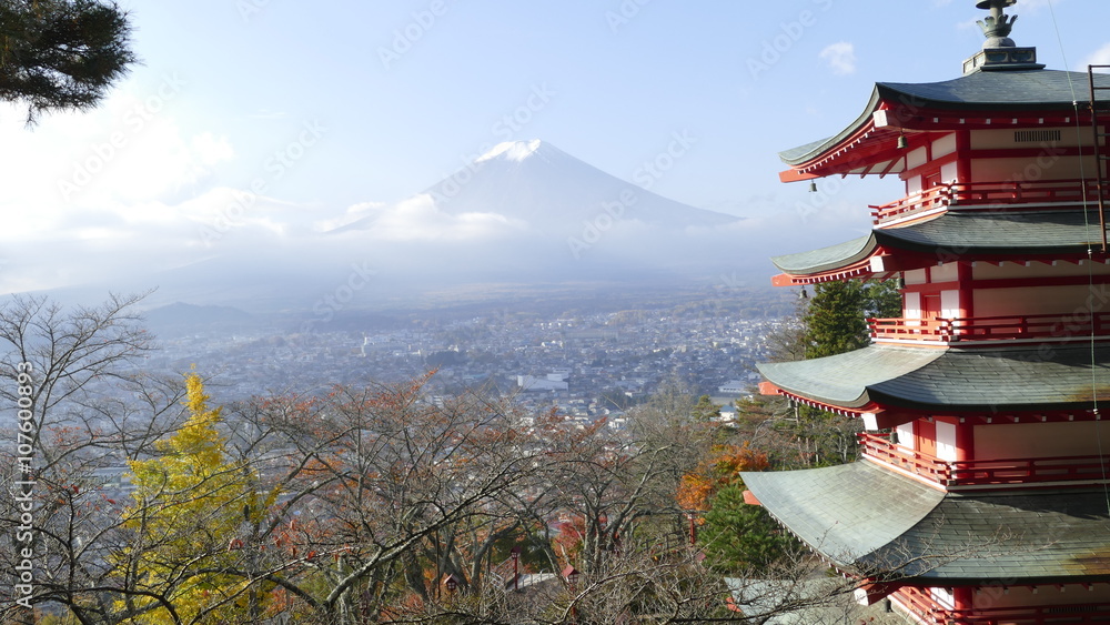 Beautiful of Mt. Fuji with fall colors in Japan