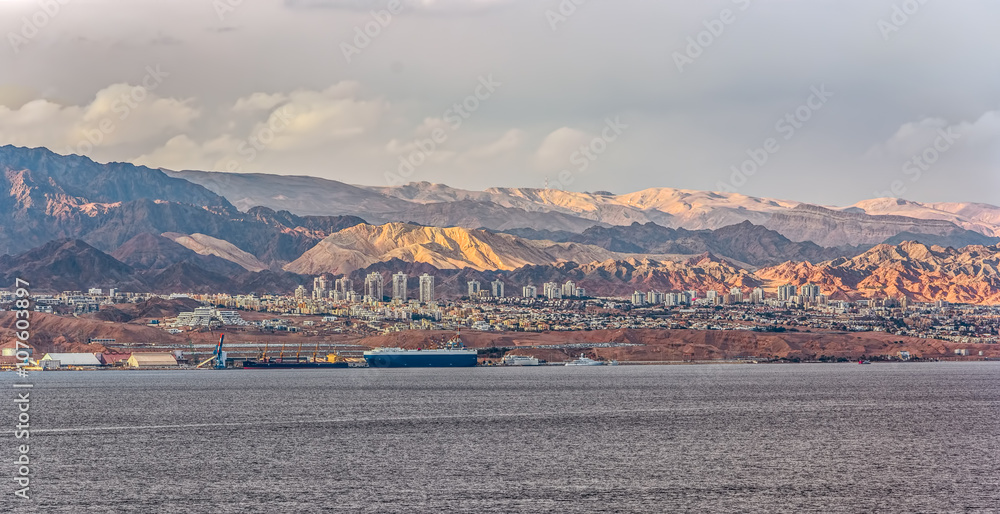 Aqaba waterfront and Aqaba sea port, Jordan.