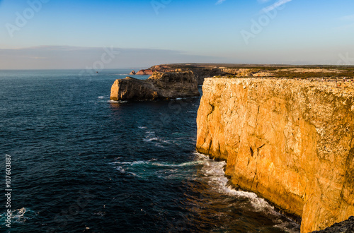 cliffs and sunset, scenic view of the cliff close to the cape of san vicent, algarve portugal