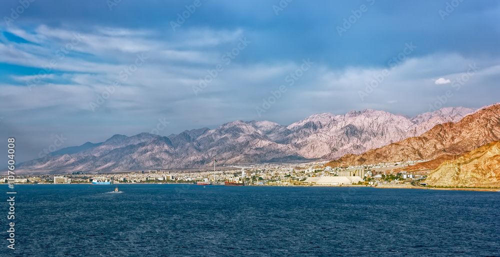 Aqaba waterfront and Aqaba sea port, Jordan.