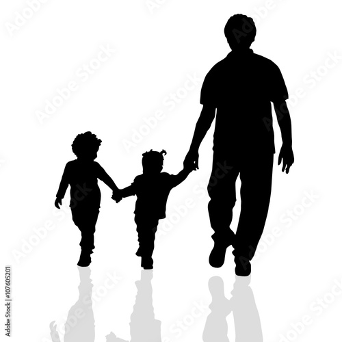 family walking silhouette two children