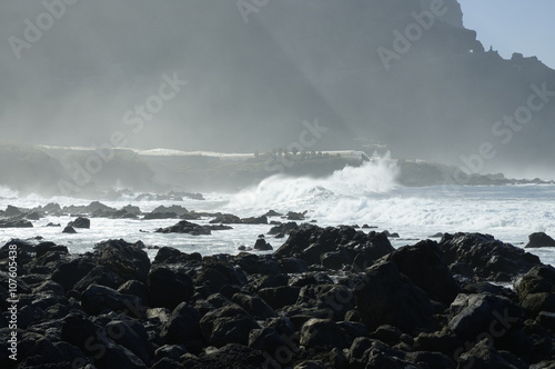 Rocky beach with huge ocean waves, Costa del Buenavista, Tenerife, Canary, Spain