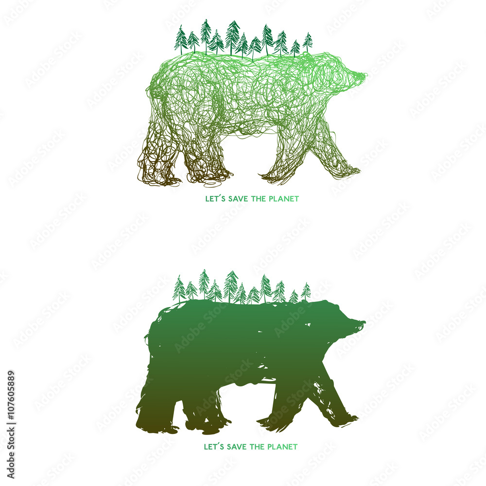 Obraz premium Save the planet + green bear