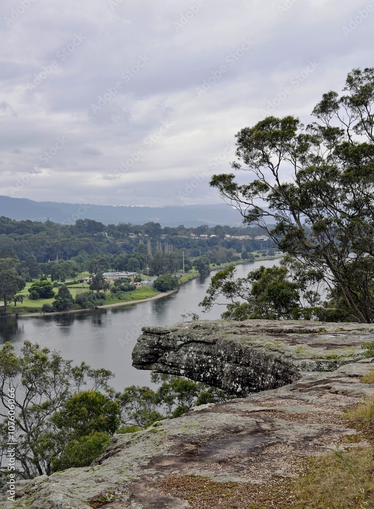 view from the Hanging Rock a prominent landmark of Nowra , 46.25 metre above the Shoalhaven river, New South Wales, Australia
