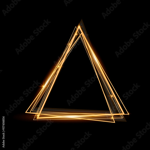 Gold triangle glowing frame. Abstract background. Jewelry triangle. Can use design element for your ad, sign, banner or poster. 
