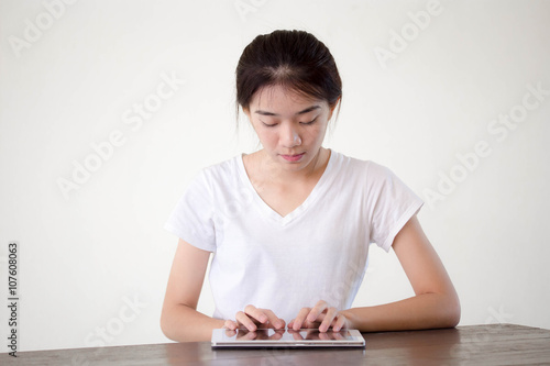 asia thai china student university beautiful girl using her tablet