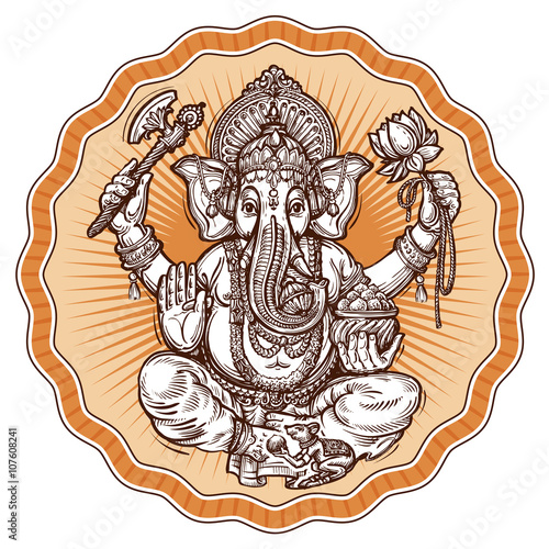Ganesh Chaturthi. hand-drawn sketch religious symbol of hinduism. vector illustration