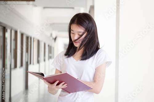 asia thai china student university beautiful girl read a book