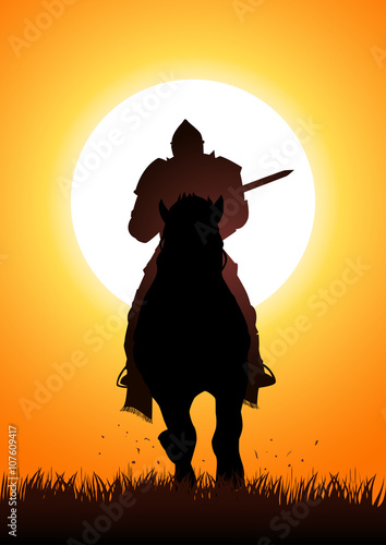 Medieval knight on horse carrying a lance