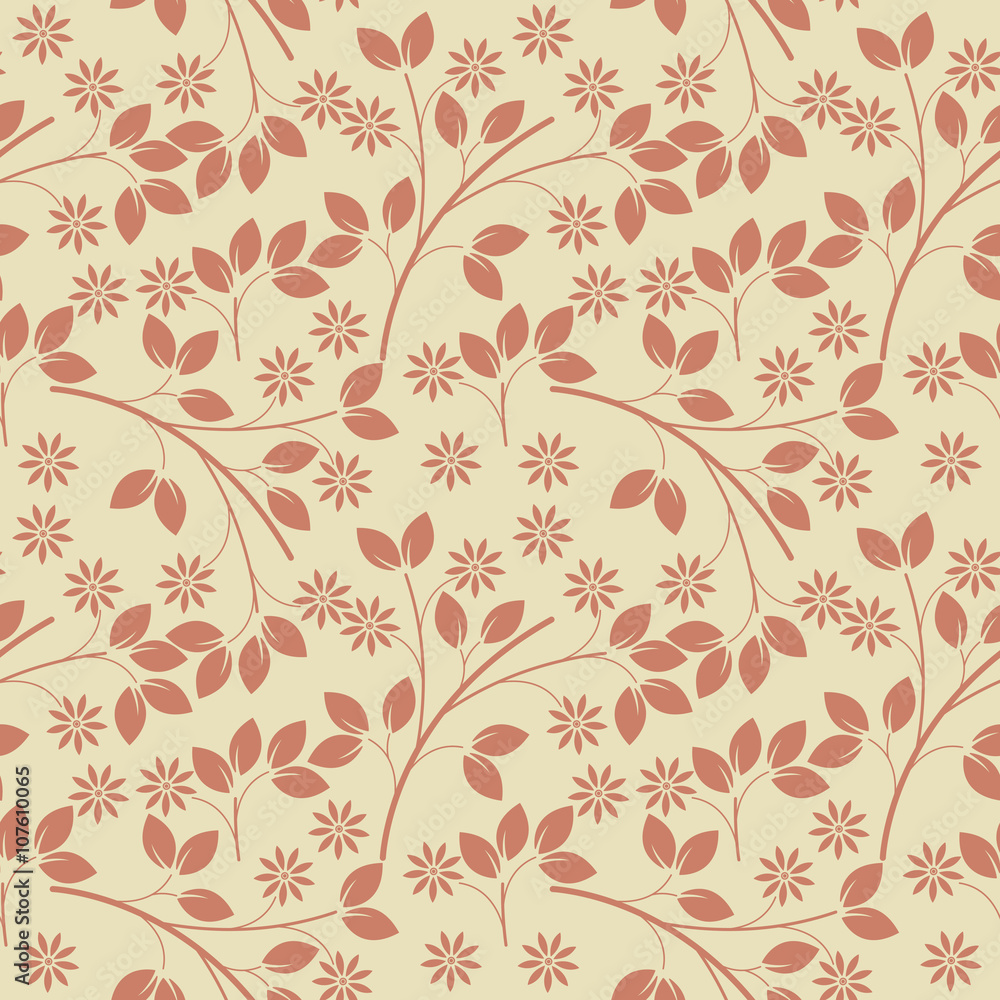 Decorative seamless pattern with red flowers and leaves Decorative seamless pattern with red flowers and leaves
