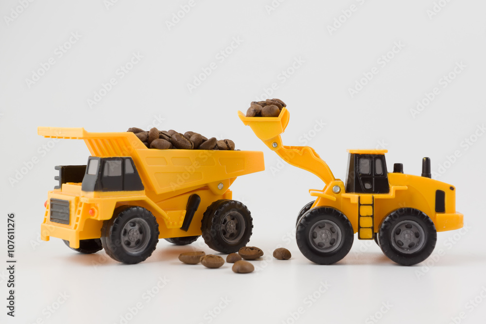 toy vehicles work with coffee beans