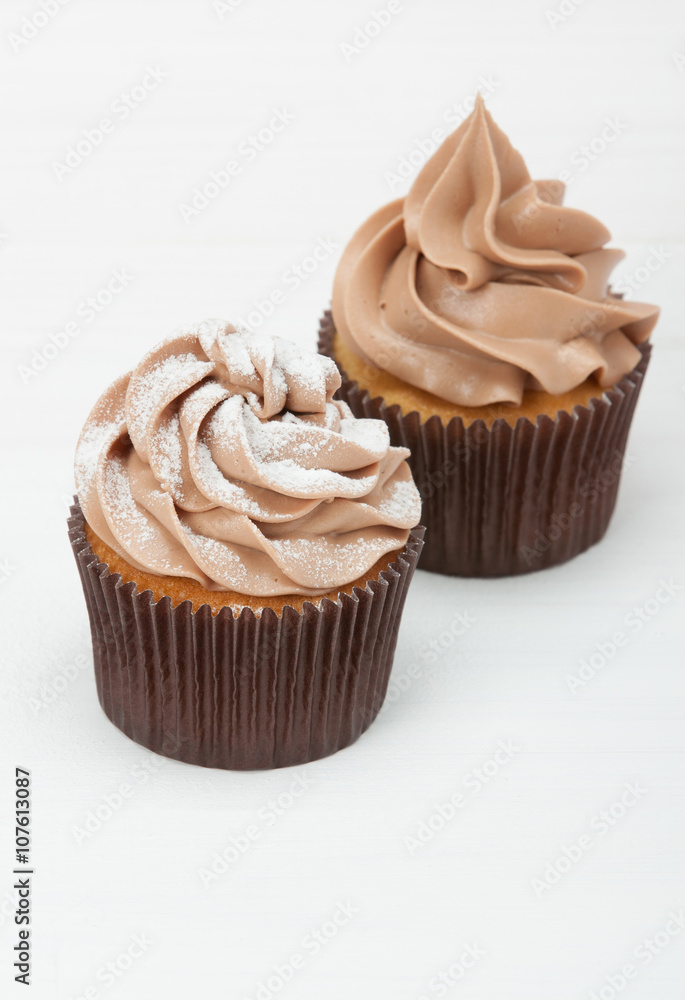 Homemade Birthday Cupcake On A Table. Copy Space. Homemade Birthday Cupcake On A Table. Copy Space.