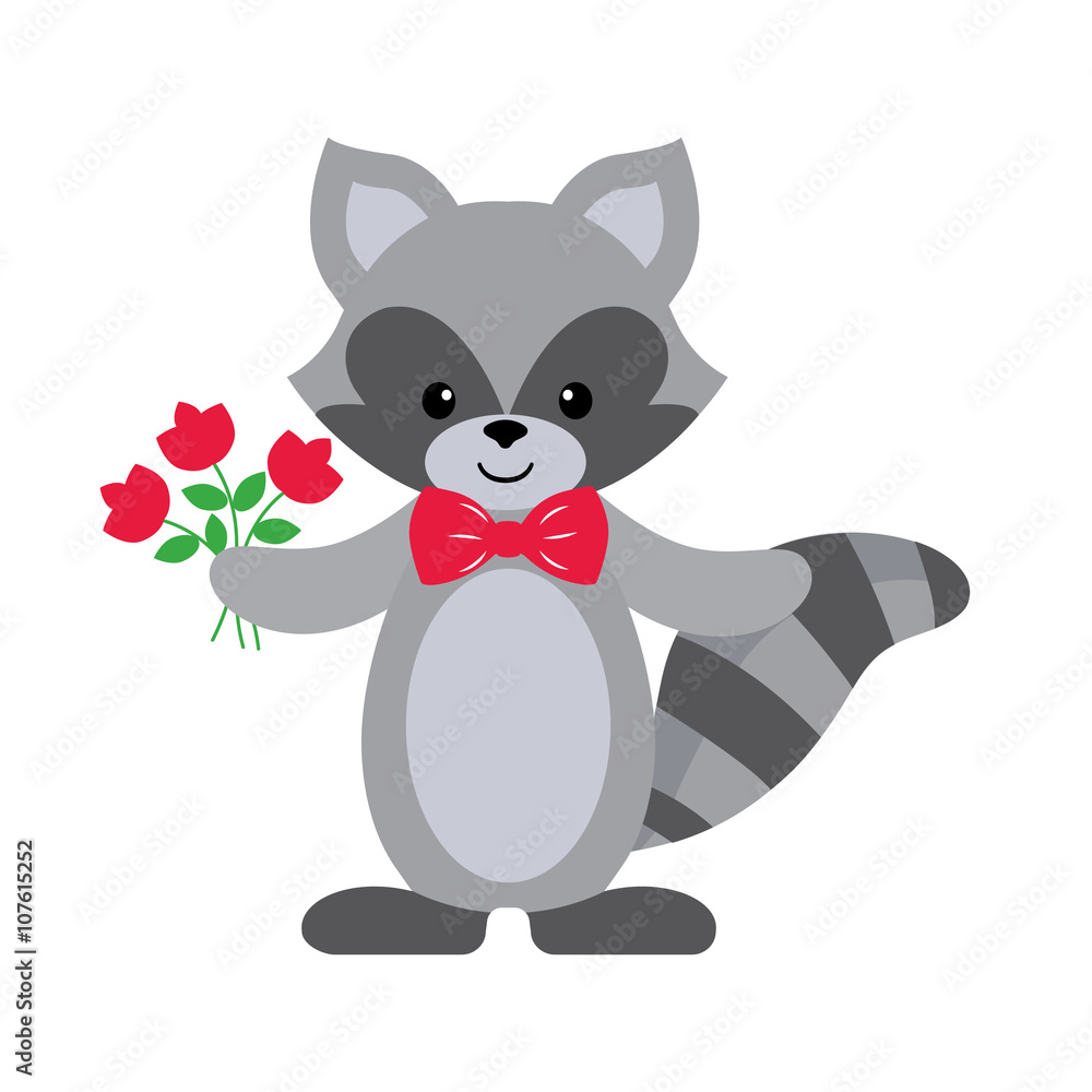 raccoon with tie and flower raccoon with tie and flower