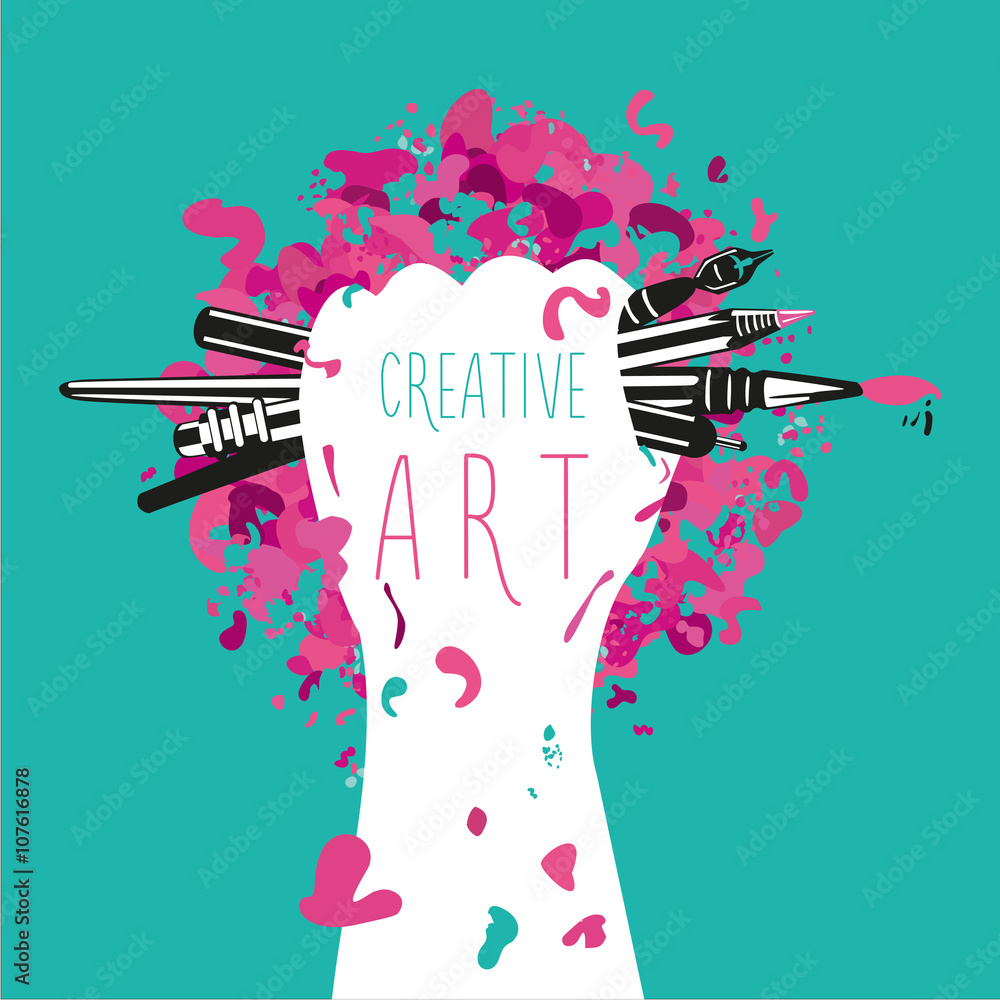 Fototapeta premium Creative and art. Hand is holding arts tools. Motivation poster