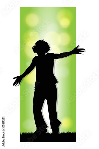 silhouette of girl running in a meadow