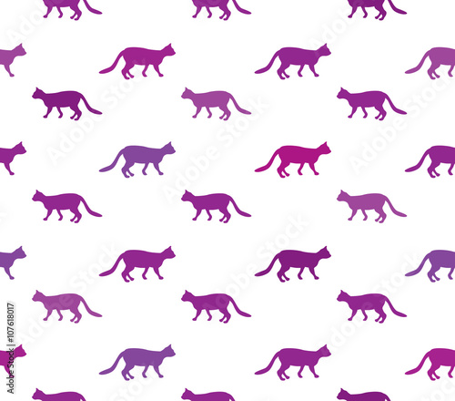 Walking cats pattern Kitten silhouette seamless vector background.