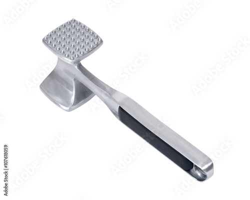 Metal meat hammer tenderizer separated on white background photo
