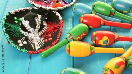 Traditional colorful table decorations for celebrating Fiesta