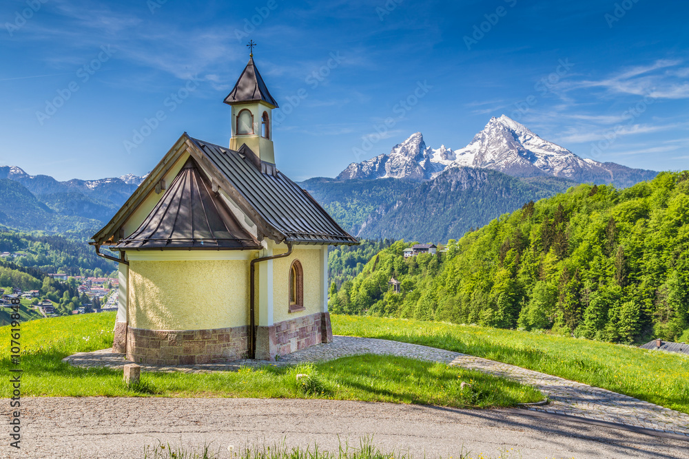 Lockstein Chapel with Watzmann in Berchtesgaden, Bavaria, Germany