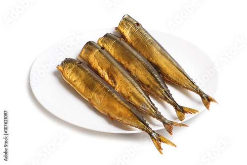 Cold smoked saury on plate