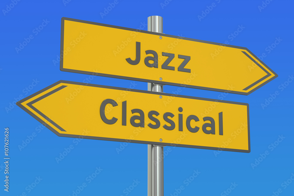 Jazz versus Classical concept, 3D rendering Jazz versus Classical concept, 3D rendering