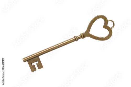 Key heart shape on white background