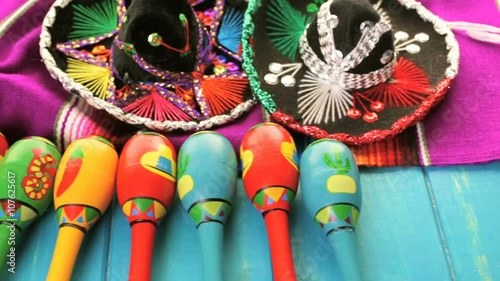 Traditional colorful table decorations for celebrating Fiesta