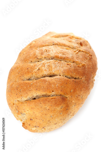 Homemade bread isolated on white background, shot from above