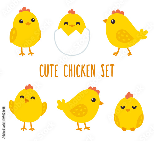 Print op canvas Cute cartoon chicken set