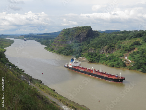 Cargo ship crossing Panama canal