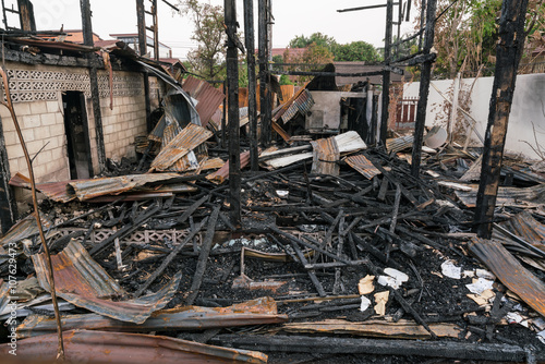 The building’s on fire - After fire, Damage caused by fire in Thailand.
