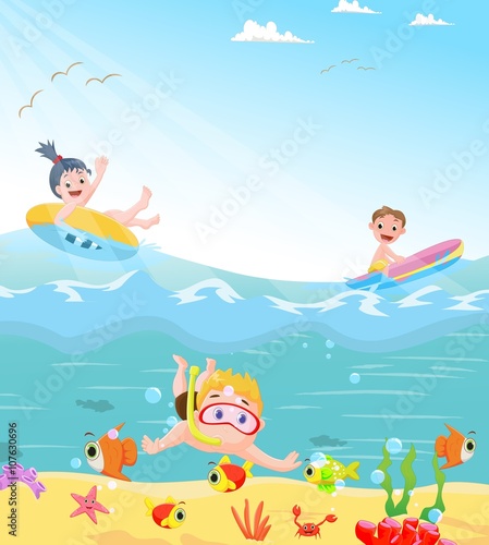 funny kids swimming theme