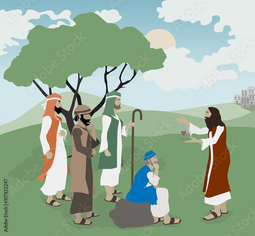 Bible illustration Jesus Explains Love to teachers of the law  baced on Mark 12:28-34