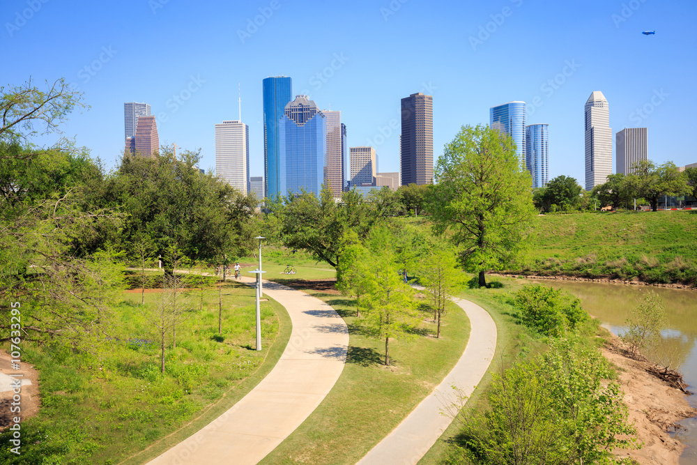 View of downtown Houston city, Texas in a beautiful sunny day
