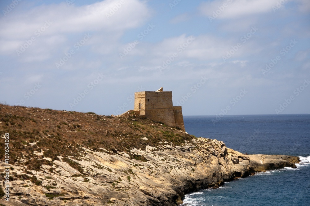 Medieval watch tower on Malta's bank
