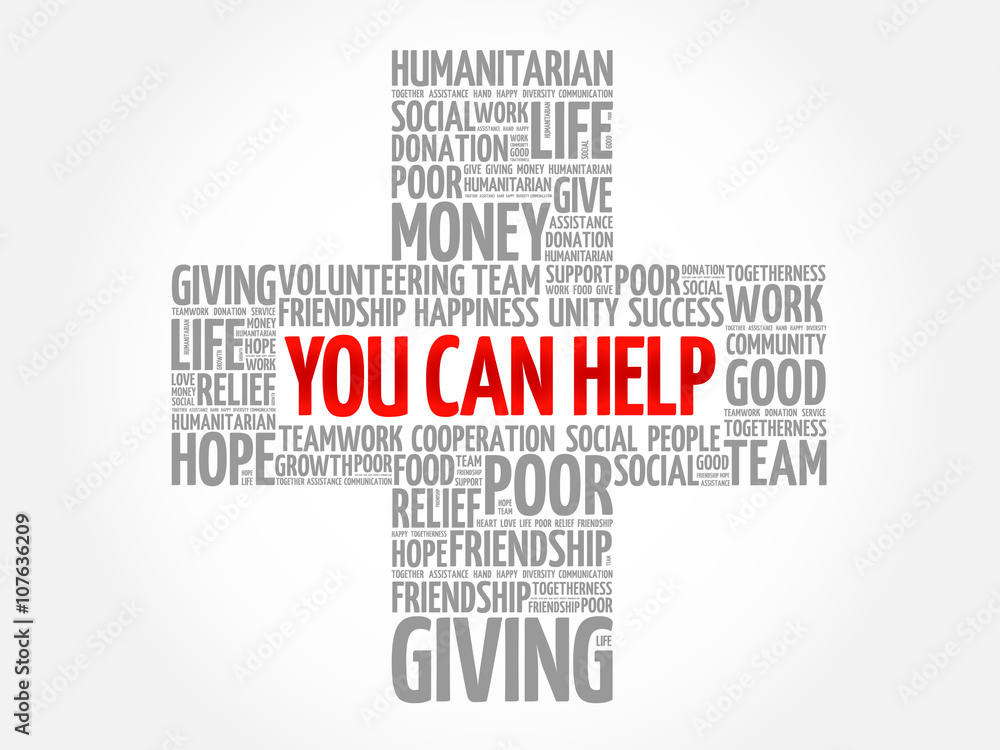 Obraz premium You can help word cloud collage, cross concept