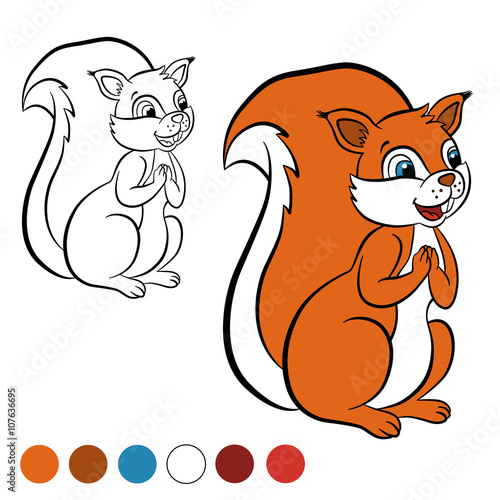 Coloring page. Color me: squirrel.  Little cute squirrel stands and smiles.