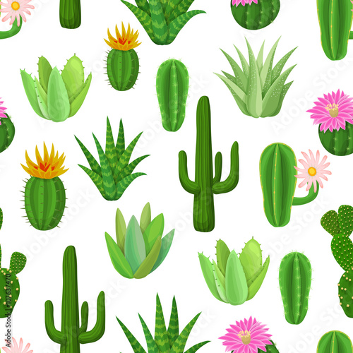 Cactus and succulent seamless pattern.