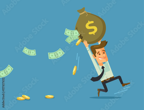 Businessman losing money. Vector flat cartoon illustration