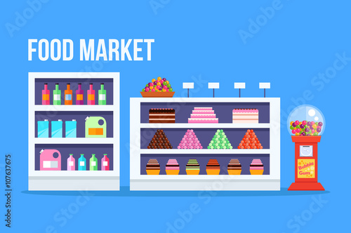  Supermarket. Vector flat illustration