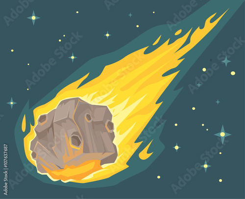 Flame meteorite. Vector flat cartoon illustration