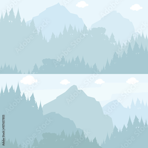 Silhouette of the forest. Set vector horizontal banners of coniferous forest.