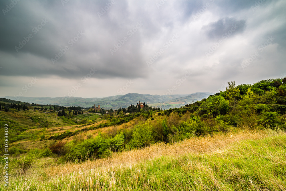 village on rolling hills