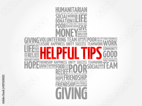 Helpful Tips word cloud collage, cross concept