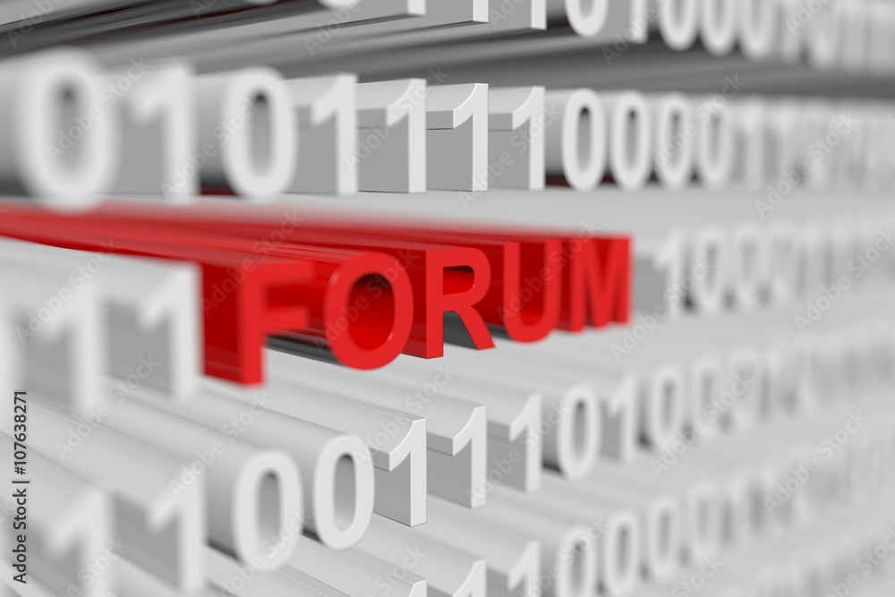 FORUM as a binary code with blurred background 3D illustration