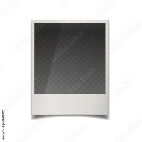 Realistic instant film photo frame with transparent place for image on white