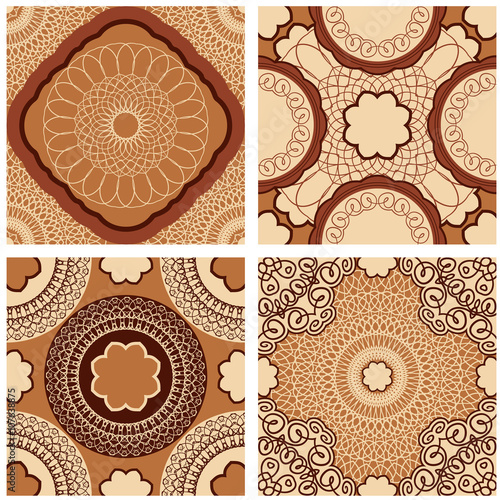Set of squared backgrounds - ornamental seamless patterns in bro