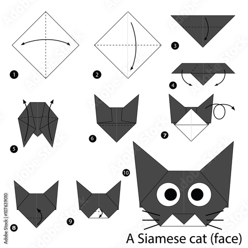 step by step instructions how to make origami A Cat.