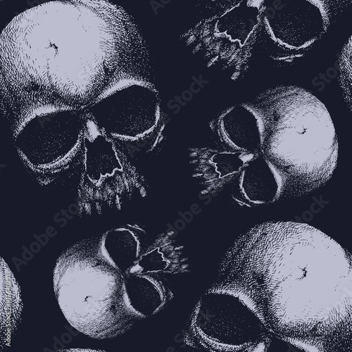 Grunge seamless pattern with skulls.